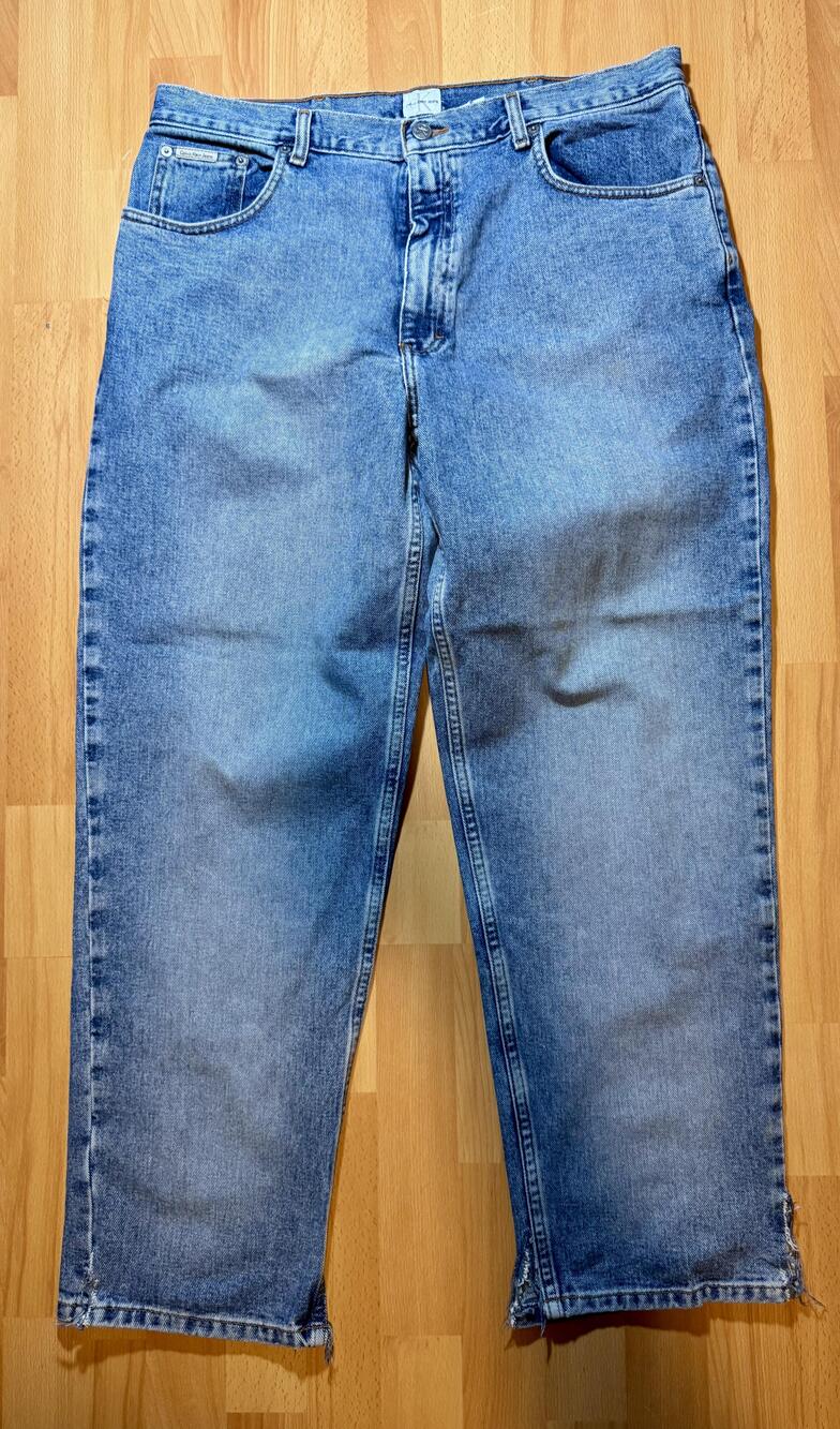 Calvin Klein Jeans Mens Jeans 36 Blue Straight Fit Distressed Hem Vintage Style